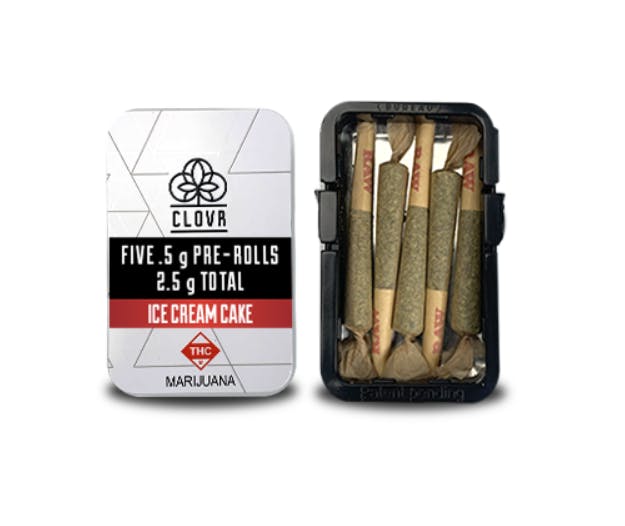 CLOVR- Pre-rolls- 0.5g 5 Pack Tins- Ice Cream Cake