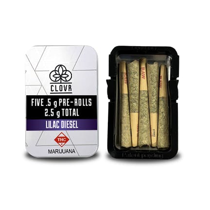 CLOVR- Pre-rolls- 0.5g 5 Pack Tins- Lilac Diesel