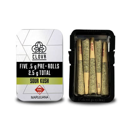 CLOVR- Pre-rolls- 0.5g 5 Pack Tins- Sour Kush