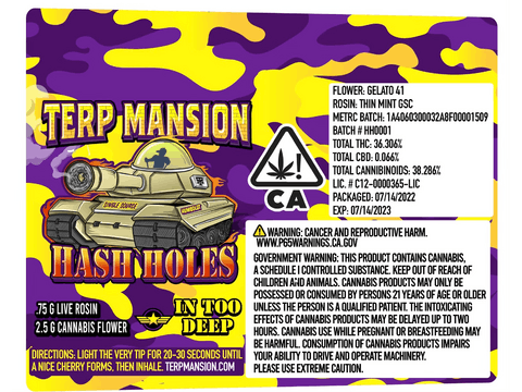 In Too Deep Hash-Hole (2.5 Gram Flower/0.75 Gram Live Rosin)
