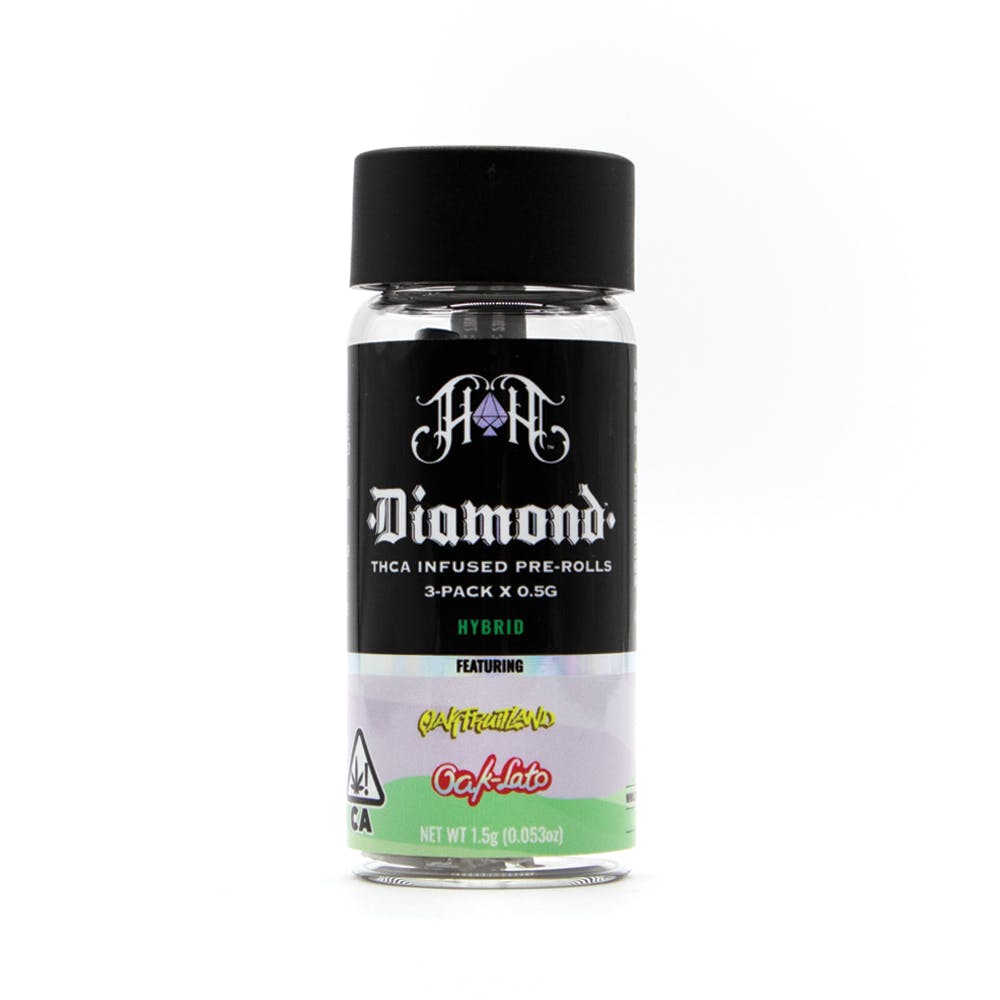 3-Pack Diamond Infused Pre-Roll: OakFruitland: Oak-Lato
