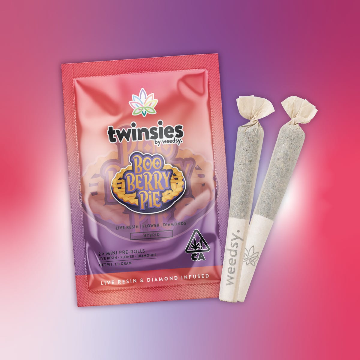 Twinsies - Boo Berry Pie 1.0G Live Resin & Diamond Infused Mini Pre-Rolls